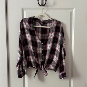 Express Black and Red Plaid Button-Down Flannel
